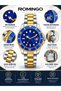 Men's Wristwatch Blue Dial Rotating Bezel Silver Gold Dual Color Steel Band Quartz with Calendar 3 Atm - 6