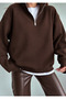 Brown Stand Collar Zipper Sweatshirt - 3