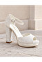 Women's Floral Patterned Ankle Strap High Platform Heeled Premium Bridal Shoes - 2