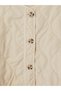Ecru Crew Neck Quilted Women's Coat - 3