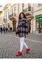 Hooded Lumberjack Shirt Tunic - Relaxed Fit, Navy Blue Red Plaid - 2