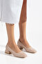 Women's Cream Embossed Patterned Thick Short Heeled Shoes - 3