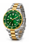 Men's Wristwatch Green Dial Rotating Bezel Framed Gold Silver Color Steel Band Quartz with Calendar 3 Atm