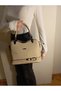 Label Belt Detailed Special Design Women's Handbag (Black / Cream) - 5
