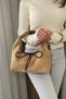 Women's Camel Suede Look Stylish Hand and Shoulder Bag with Bow Detail and Gold Accessories - 3