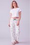 Women's Comfortable Elastic Waist Milan Ribbon Pajama Bottoms with Black and White Hearts