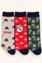 3-Piece Set of 85% Cotton Perfumed Christmas-Themed Socks for Women, Men, and Unisex - Featuring Snowman, Pine Tree, and Deer Patterns