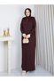 Women's Mercerized Knitwear Dress with Lace Detail on Sleeves and Stones - 3