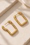 Women's Gold Color Pink Stone and Shiny Stone Detailed Rectangular Earrings - 3