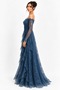 Dusty Blue Lace Off-Shoulder Long Sleeve Ruffle Evening Gown - 2