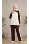 Women's Hijab Tracksuit Set with Zipper Collar and Stripe Detail, Black and White Sports Set