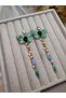 Gold Color Green and Blue Stone Butterfly Figured Dangle Women's Earrings