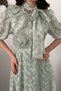 Women's Mint Scarf Collar Tie-Up Short Sleeve Patterned Jacquard Flared Midi Dress - 4