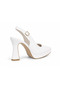 Women's White Genuine Leather Pointed Toe Open Back Ankle Strap Platform Heeled Premium Shoes - 4