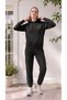 Women's Black 3-Thread Kangaroo Tracksuit Set with Cotton Inside, Winter Soft Textured