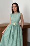 Women's Mint Crew Neck Sleeveless Floral Appliqué Belted Pocketed Flared Midi Evening Dress - 3