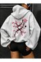 Women's Plum Tree Sakura Printed 3 Thread Oversized Hoodie Sweatshirt - 2
