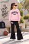 Winter, Spring, and Autumn Girls' Black Spanish Flared Bottoms and Pink Sweat Top
