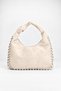 Women's Acacia Suede Handbag with Rivet and Knot Detail, Medium Size, Zipper Closure.