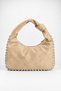Women's Acacia Camel Suede Handbag with Rivet and Knot Detail, Medium Size, Zipper Closure. - 2
