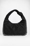 Women's Acacia Black Suede Studded Knot Detailed Handle Medium Size Zipper Closure Hand and Shoulder Bag - 2