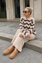 Women's Wave Patterned Sweater V-Neck Ribbed Long Knit Dress Double Set - 5