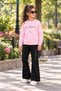 Winter, Spring, and Autumn Girls' Black Spanish Flared Bottoms and Pink Sweat Top