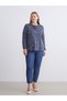 Nevavm with a Difference of Opinion, Lcw Grace Navy Blue Combed Cotton Floral Tied Collar Long Sleeve Women's Blouse - 3
