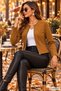 Modern Cut Suede Jacket |   Women's Round Neck Zipper Detailed Waist Fitted Short Jacket - 7