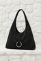 Suede Casual Model Ring Charm Zippered Women's Shoulder Bag Black