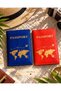 2-Piece Leather Passport Cover Wallet Navy Blue Orange