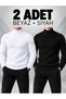 White and Black [2 Pieces] Slim Fit Narrow-Cut Thin Ribbed Half Turtleneck Men's Knitwear Sweater