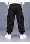 Unisex Children's Black Cargo Pocket Sweatpants 3-Yarn Non-Heathered Fabric 100% Cotton Product (4 Seasons) - 6