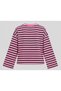 Olleo Women's Pink Striped Oversize Crew Neck Long Sleeve Embroidered Sweatshirt - 4
