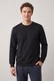 Men's Black Crew Neck 2 Thread Basic Sweatshirt Long Sleeve Plain Regular Fit Casual - 2