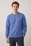 Men's Indigo Blue Crew Neck 2 Thread Basic Sweatshirt Long Sleeve Plain Regular Fit Casual - 3