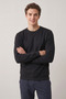 Men's Black Crew Neck 2 Thread Basic Sweatshirt Long Sleeve Plain Regular Fit Casual