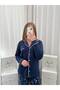 Ecru Star & Moon Patterned Navy Blue Milan Long Sleeve Pajama Set - 3