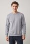 Men's Gray Crew Neck 2 Thread Basic Sweatshirt Long Sleeve Plain Regular Fit Casual - 2