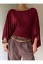 Boat Neck Bat Sleeve Waist Gathered Blouse Jt9748 - 3