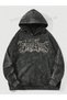 Unisex Anthracite Acid Wash Vintage Hooded Sweatshirt Comfortable Fit Hoodie