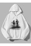 Unisex White Streetwear Oversize Hooded Casual Cotton Sweatshirt with Pockets