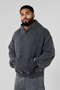 Unisex Anthracite Vintage Effect Washed 3 Thread Hooded Sweatshirt Relaxed Fit