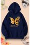 Unisex Navy Blue Kangaroo Pocket Thick Fabric Oversize Hooded Sweatshirt Hoodie