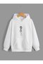 Unisex White 3 Thread Raster Oversize Hooded Sweatshirt Basic Comfortable Cut