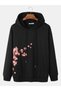 Unisex Black Streetwear Oversize Hooded Casual Cotton Sweatshirt with Pockets