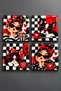 Glass Coaster |   Red Black White Pop Art Themed |   4-Piece Set |   10cm X 10cm - 5