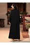 Women's Black Open Abaya with Pearl and Rhinestone Embellishment - 4