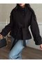 Women's Stand Collar Double Button Belted Short Cashmere Coat - 3