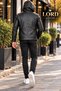 Men's Black Hooded Faux Leather Coat – Zipper Closure, Snap Buttons, Soft Lining Inside - 4